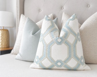 Seaglass Custom  Pillow Cover | Embroidered Seaglass throw pillow | Mist blue accent pillow cover Sofa and Bed