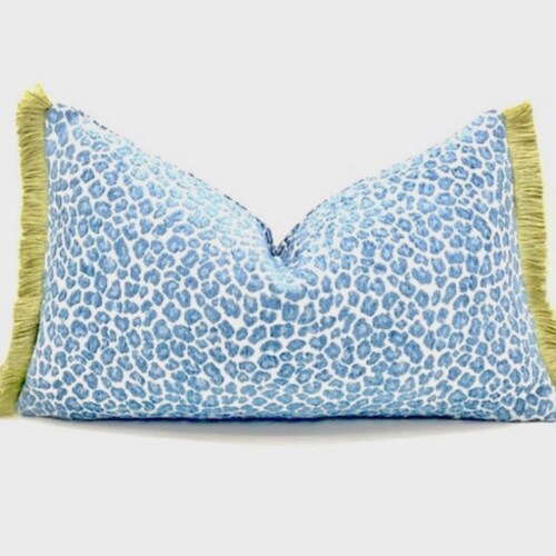 Blue Leopard Pillow Cover Chenille With Cheetah Designer Etsy