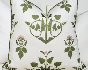 Botanical green throw pillow cover | Designer floral pillow for sofa and bed | Modern Green accent pillow cover