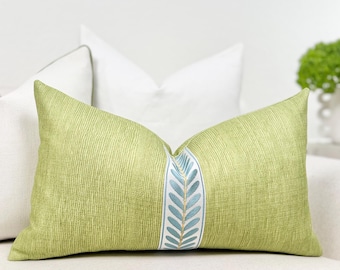 Lime Green Pillow Cover with Decorative Tape Accent , Modern Green Throw Pillow, Designer Pillow cover in Kiwi Green