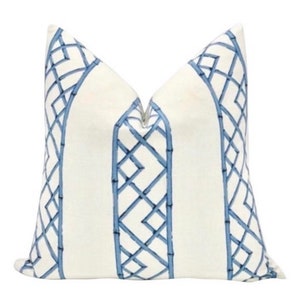 Chinoiserie style blue bamboo throw pillow cover , decorative pillow cover for bed and sofa , Chinoiserie accent pillow lumbar