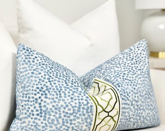 Blue Dotted Throw Pillow Cover , Modern Coastal Accent Pillow, Blue Velvet Pillow