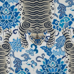 Decorative throw pillow cover Tibetan tiger print , Chinoiserie pillow cover , Accent pillowcase Chinoiserie style