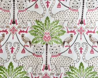 Jaguar Coral - Green fabric swatch