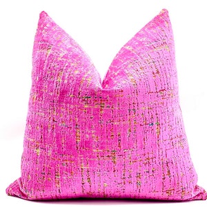 Magenta / Fuchsia velvet throw pillow cover with multicolor background, Magenta pink cushion, Sapphire blue velvet pillow cover