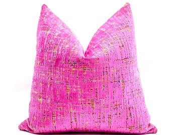 Magenta / Fuchsia velvet throw pillow cover with multicolor background, Magenta pink cushion, Sapphire blue velvet pillow cover