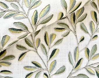Designer fabric soft green floral embroidery | Fabric swatch