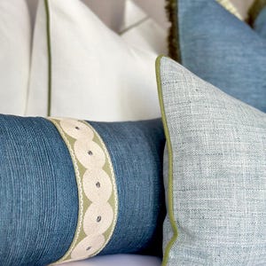 Navy Blue Throw Pillow Cover with green decorative tape detail |  Designer Dark Blue Pillow Cover | Navy blue Accent Pillow Cover