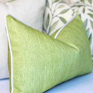 Apple green Throw Pillow with Trim Detail | Custom designer throw pillow for sofa and bed | Green accent pillow cover