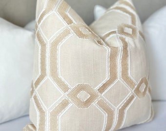 Neutral  embroidered throw pillow cover for sofa and bed , modern beige  decorative throw pillowcase, neutral accent pillow