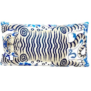 Chinoiserie style throw pillow cover , Tibetan tiger eye pillow cover lumbar , Chinoiserie design throw cushion, Tiger print pillow cover