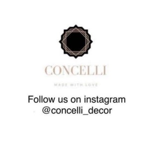 K&ouml;nnte beinhalten: Ein schwarz-wei&szlig;es Logo mit geometrischem Design. Der Text "CONCELLI" befindet sich unter dem Logo, und der Text "MADE WITH LOVE" darunter. Der Text "Follow us on instagram @concelli_decor" befindet sich darunter.