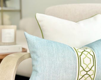 Seaglass blue modern throw pillow cover |Seaglass Blue accent pillow | Coastal designer decorative throw pillow