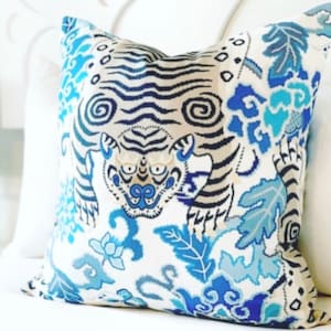 Decorative throw pillow cover Tibetan tiger print , Chinoiserie pillow cover , Accent pillowcase Chinoiserie style