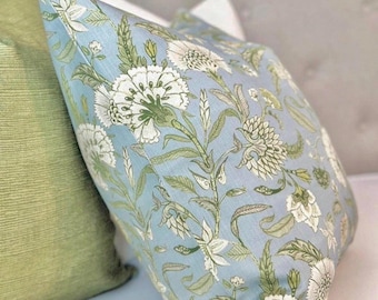 Blue floral throw pillow cover | Modern light blue - green  throw pillow cover floral print , Designer accent blue pillow cover