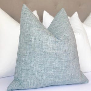 Sample Sale Mist Blue Throw Pillow Cover Lumbar , Modern Mist Blue Accent Pillow Cover , Designer mist blue throw pillow for bed and sofa