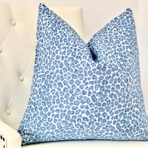 Decorative Blue / Beige cheetah spotted throw pillow cover ,  blue / beige cheetah accent cushion , decorative pillow cover chenille