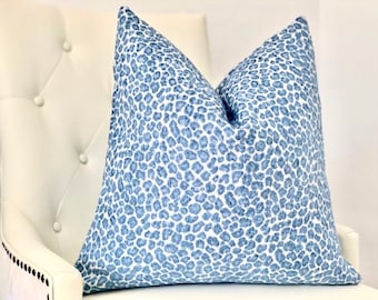 Decorative Blue cheetah throw pillow cover | Chinoiserie style accent pillow | Blue Modern Pillow | Animal Print Pillows