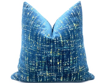 Sapphire  blue velvet throw pillow cover with multicolor background, Royal Blue velvet cushion