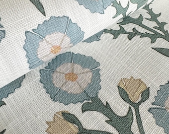 Seaglass - green floral linen fabric swatch