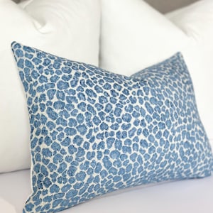 Blue Cheetah Throw Pillow Cover  | Modern  Blue Throw Pillows  | Designer Accent Throw Pillow | Chinoiserie Style Pillows