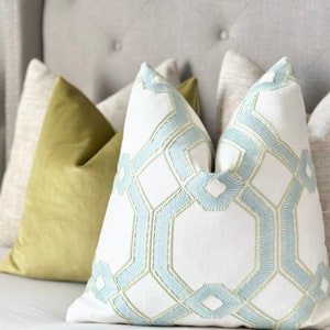 Seaglass Custom  Pillow Cover | Embroidered Seaglass throw pillow | Mist blue accent pillow cover Sofa and Bed