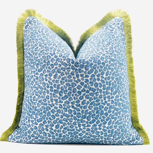 Decorative Blue Cheetah Spotted Throw Pillow Cover Blue Etsy