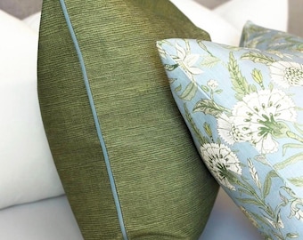 Olive Green Throw Pillow with Trim Detail | Modern green designer accent pillow | Green decorative throw pillow cover