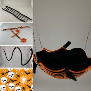 Rat Halloween Orange Hammock and Toy Bundle, rat surprise box, Spider, Ladder,rats, hamsters, mice. Rat cage accessories