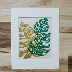 Monstera Leaf Linocut Block Print - Two color