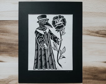 The Plague - Plague Doctor Linocut Block Print