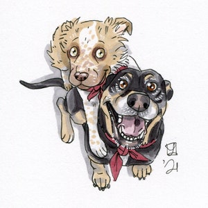 Custom Illustrated Pet Sketch -- Simple Full Body, 2 animals