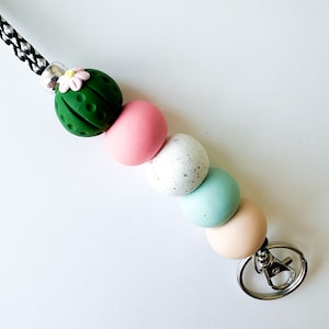 READY TO SHIP Succulent Cactus Neutrals Lanyard | Teacher Lanyard | Keychain | Classroom Gift | Teacher Beaded Lanyard