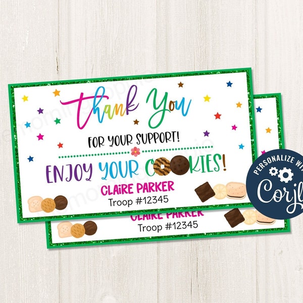 Printable/Editable Scout Business Card Cookie Sales Thank You Card Cookie Booth Fundraiser Cookie Sales Thank You Note, CORJL Template - CP1