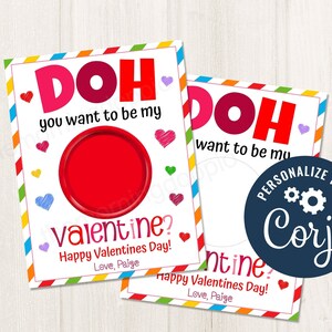 Doh imprimible/editable Quieres ser mi tarjeta de San Valentín Tarjeta de San Valentín Escuela para niños Intercambio de regalos en el aula de San Valentín, plantilla CORJL