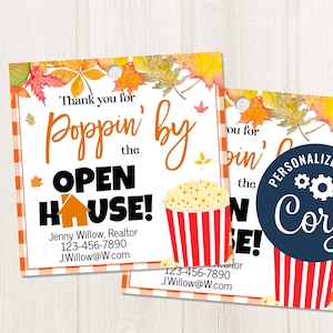 Afdrukbare/bewerkbare Bedankt voor Poppin door de Open House Real Estate Realtor Thanksgiving Fall Gift Tag Klantwaardering, CORJL-sjabloon