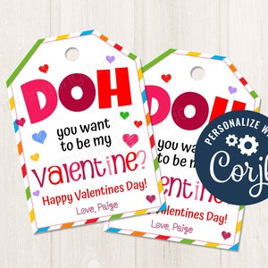 Doh imprimible/editable Quieres ser mi San Valentín Etiqueta de regalo del día de San Valentín Escuela para niños Intercambio de regalos en el aula de San Valentín, plantilla CORJL