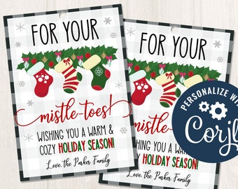 Printable/EDITABLE For Your Mistletoes Christmas Holiday Gift Tag, Fuzzy Socks Christmas Sock Gift Idea Tags, Editable CORJL Template