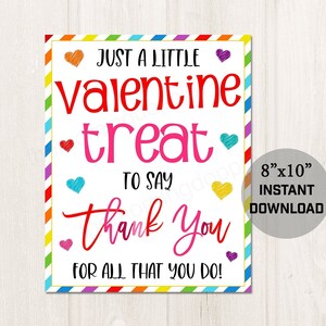 Printable Valentine's Treat to Say Thank You Appreciation Valentine's ...