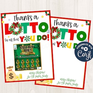 Imprimible/Editable Muchas gracias por todo lo que hace Tarjeta de regalo de lotería navideña para maestros, enfermeras, personal del equipo, clientes, plantilla CORJL