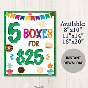 Printable Cookie Booth Sale Sign, Instant Download 5 for 25 Sale Sign, Cookie Sales Booth Decor Donation Printable Sign - CP1