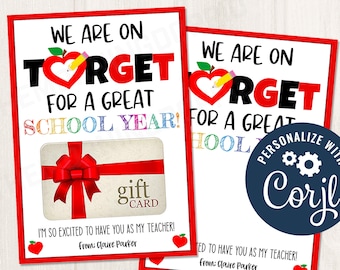 Printable/Editable First Day of School Target Gift Card Holder for teachers staff PTO PTA admin, Back to School Gift Ideas, CORJL Template
