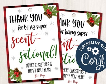 Printable/Editable Thank you for being Scent-sational Christmas Gift Tag, Candle Lotion Soap Christmas Gift Ideas Tag, CORJL Template