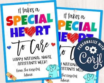 Printable/Editable National Nursing Assistants Week Gift Tag for CNA RNA Nursing Staff Thank You Tag, CORJL Template