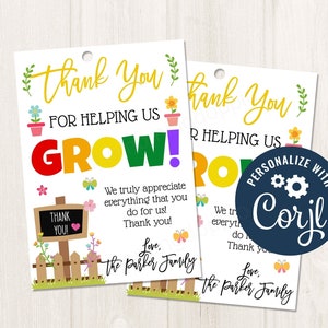 Imprimable/modifiable Merci de nous aider à cultiver une étiquette-cadeau de fleurs florales pour les enseignants du personnel PTO/PTA Admin Infirmières, modèle CORJL - FL1