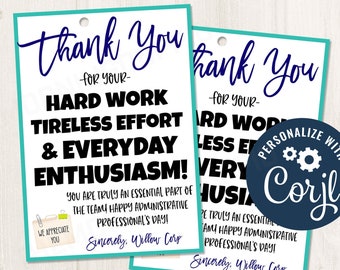 Printable/Editable Administrative Professional's Day Assistant's Day Gift Tag for Employee Secretary Staff Appreciation Day, CORJL Template