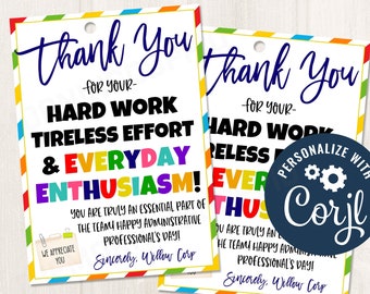 Printable/Editable Administrative Professional's Day Assistant's Day Gift Tag for Employee Secretary Staff Appreciation Day, CORJL Template