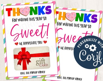 Printable/Editable Thanks You gift card holder for teachers staff PTO PTA employees teams, Valentines Day Gift End of School, CORJL Template