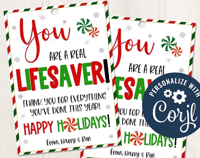 Printable/editable You Are a Real Lifesaver Christmas Holiday New Years ...