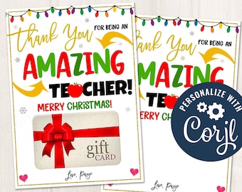 Printable/Editable Amazing Teacher Christmas Gift Card Holder Happy Holidays Gift Winter Gift Ideas PTO PTA Staff Gift Ideas, CORJL Template